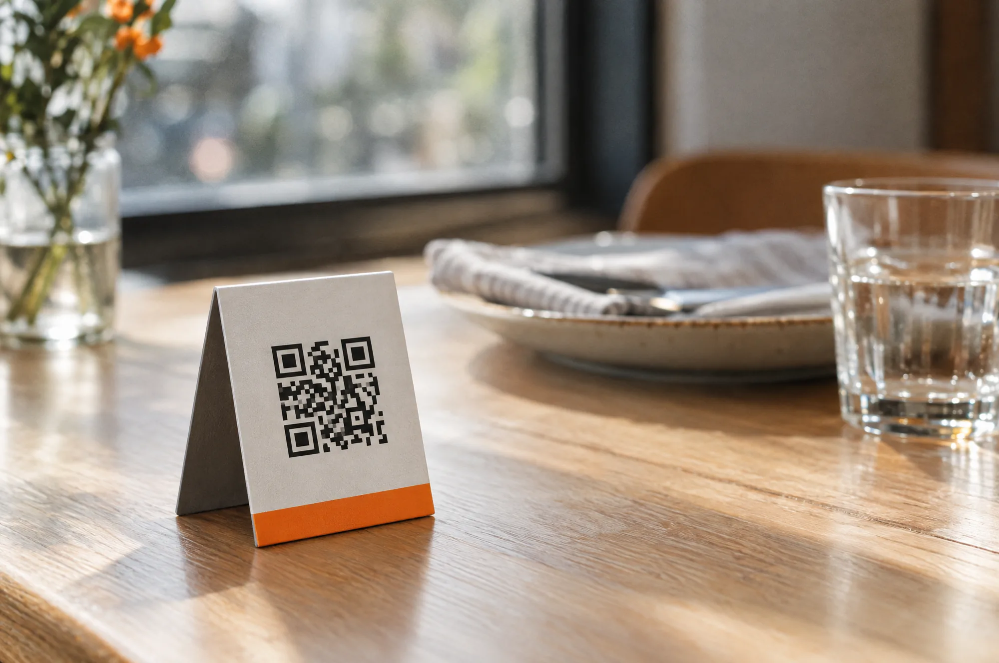 QR-Code-Aufsteller auf einem Restauranttisch